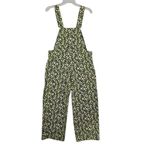 ZARA ~Woman Size S~ Green Floral Print Bib Jumpsuit Romper Cotton. - Picture 3 of 13